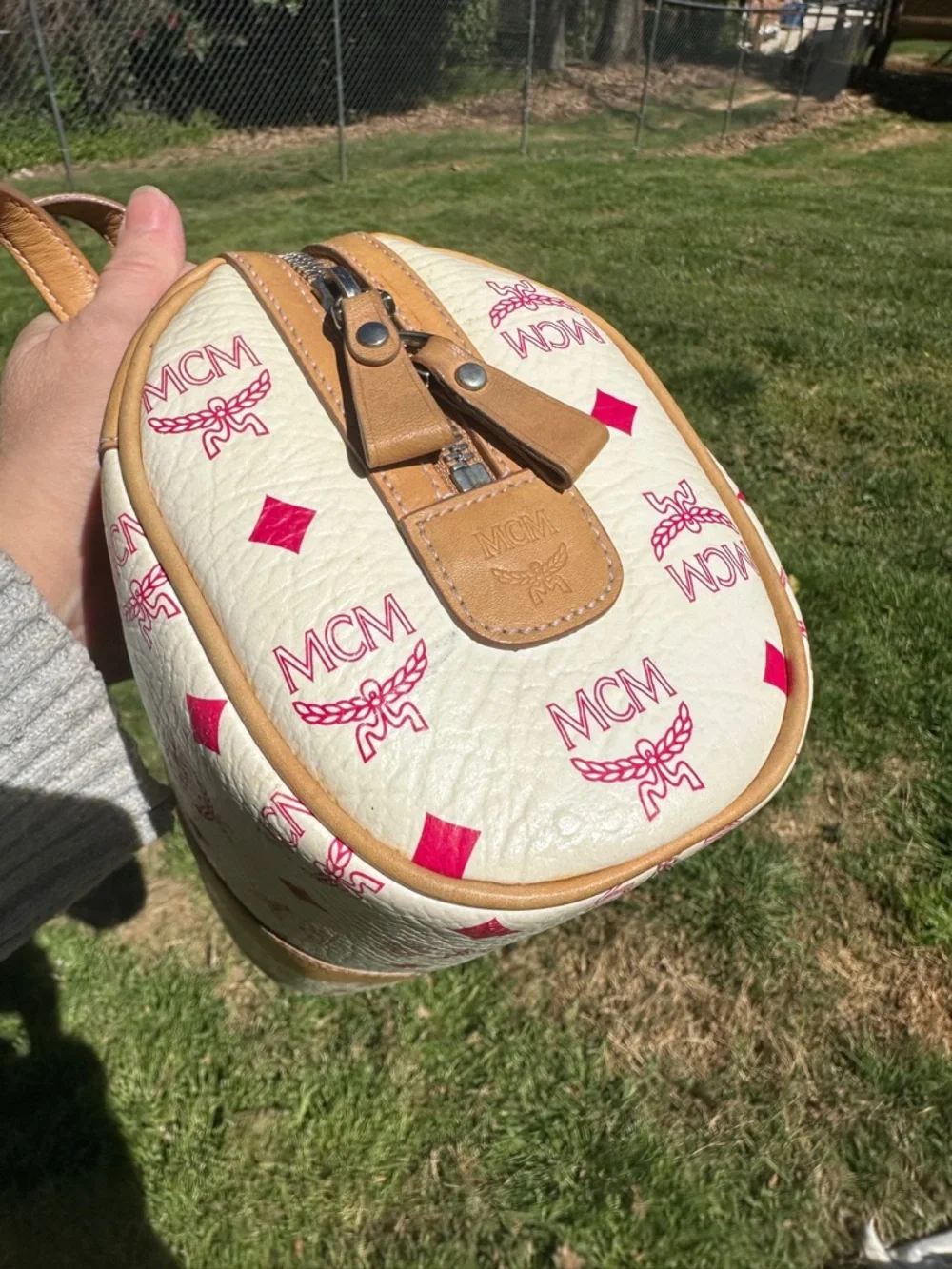 MCM Pink & White Logo-Print Shoulder Bag with Pink Accents with COA - Picture 8 of 17